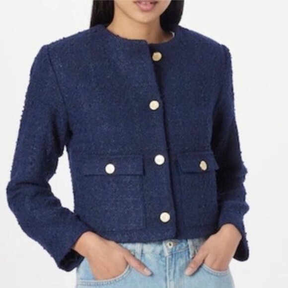 (NEW) Abercrombie & Fitch Navy Blue Tweed Jacket - Picture 1 of 8